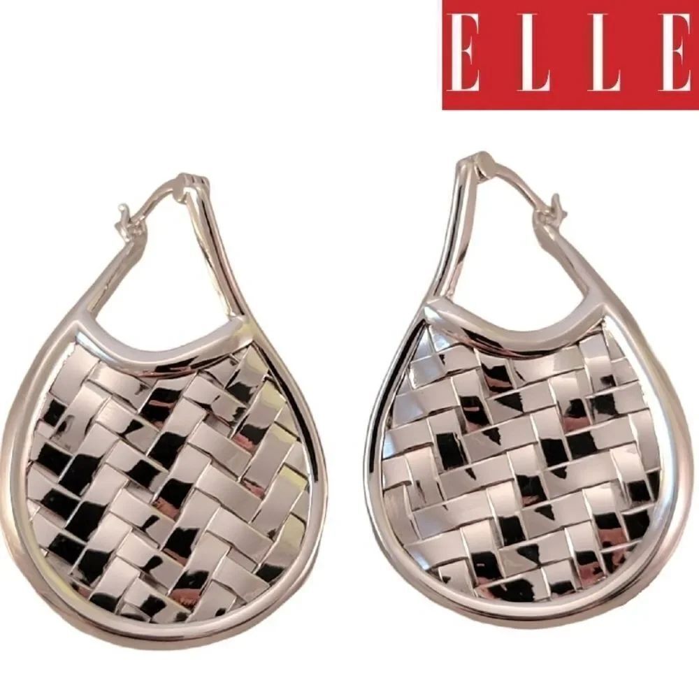 ELLE Sterling Silver Modern Weave Closed Hoop Earrings NWOT